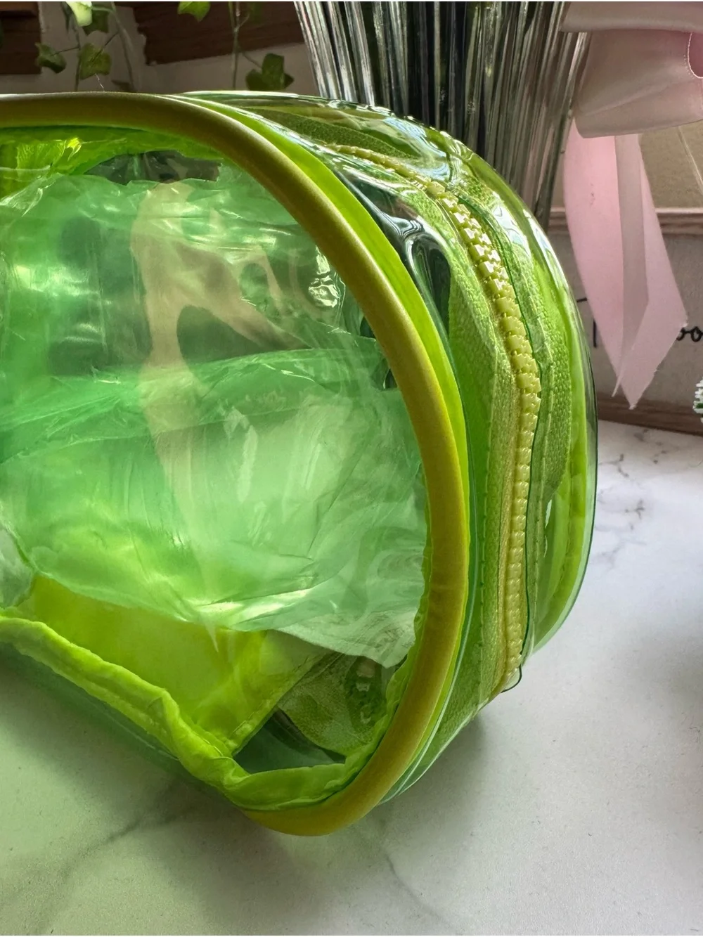 Neon Lime Clear Cosmetic Bag